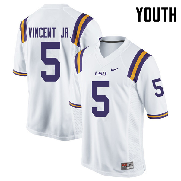Youth #5 Kary Vincent Jr. LSU Tigers College Football Jerseys Sale-White